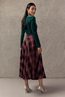 Carmella Tie Front Plaid Midi Skirt