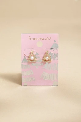 Christmas Tree Cubic Zirconia and Pearl Stud Earrings