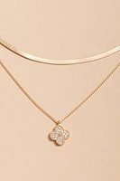 Marisol Layered Snake And Link Chain Clover Pendant Necklace