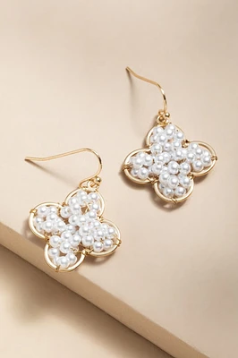 Angel Woven Pearl Clover Drop Earrings