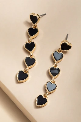 Angeline Black Heart Linear Drop Earrings