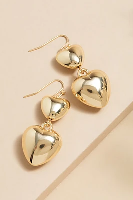 Heather Double Puffy Heart Drop Earrings