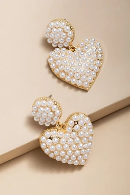 Danielle Pearl Heart Cluster Drop Earrings