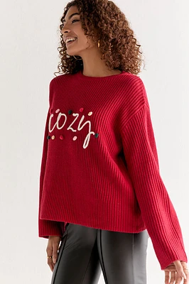 Cozy Embroidered 3D Pompom Pullover Sweater