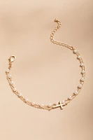 Naomi Pearl And Cross Layered Bracelet