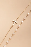 Naomi Pearl And Cross Layered Bracelet