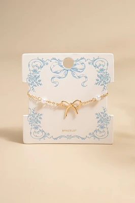Jacquelyn Bow With Pearls Carded Bracelet