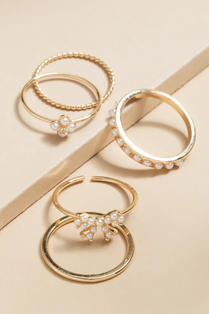 Greta Pearl Pave Gold Ring Set