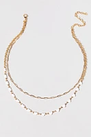 Janice White Heart Station Layered Gold Chain Necklace