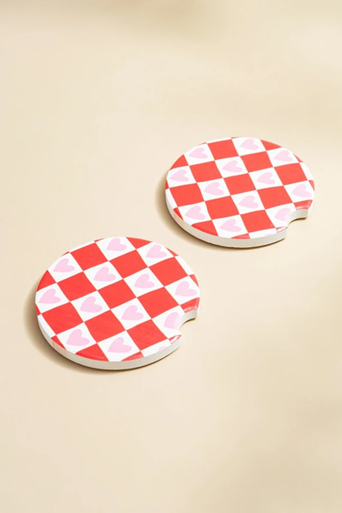 Hellen Heart Checkered Car Coaster