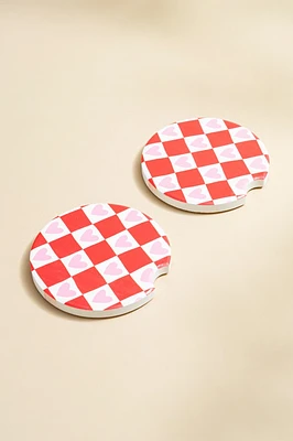 Hellen Heart Checkered Car Coaster