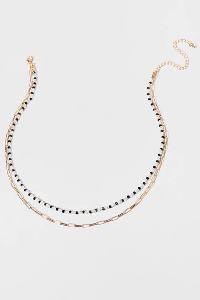 Samantha Delicate Layered Gold Paperclip And Bead Necklace