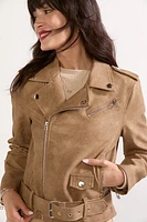 Emma Cropped Faux Leather Moto Jacket