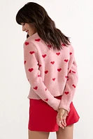 Lilly Fuzzy Heart Pattern Short Cardigan