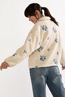 Angelica Embroidered Sherpa Quarter Zip Jacket