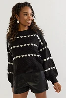 Debbie Heart Striped Pullover Sweater