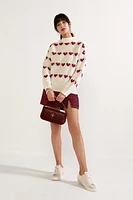 Gina Heart Striped Mock Neck Pullover Sweater