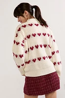 Gina Heart Striped Mock Neck Pullover Sweater