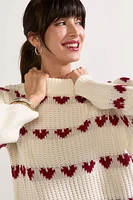 Gina Heart Striped Mock Neck Pullover Sweater