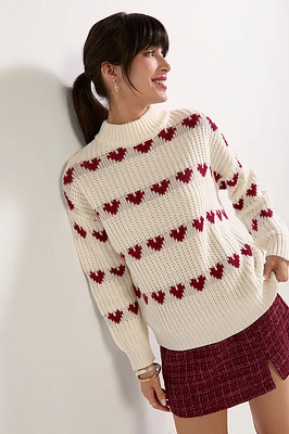 Gina Heart Striped Mock Neck Pullover Sweater