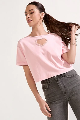 Joni Embellished Heart Cutout Crop Top