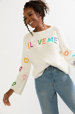 I Love Me 3D Stitch Pullover Sweater