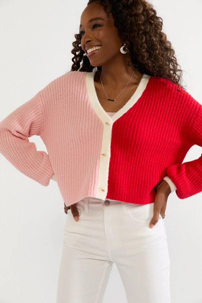 Denise Fuzzy Color Block Short Cardigan