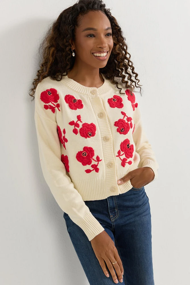 Tracy Floral Embroidered Short Cardigan