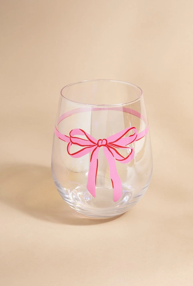 Anne Bow Pattern Stemless Wine Glass