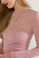 Monica Heart Embellished Mesh Top