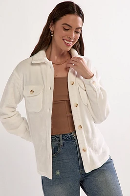 Natasha Solid Fleece Button Up Shacket