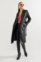 Lacy Long Faux Leather Trench Coat