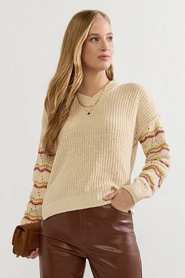 Daphne Striped Sleeve Pullover Sweater