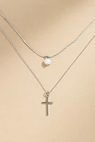 Briggite Pearl And Cross Pendant Layered Necklace