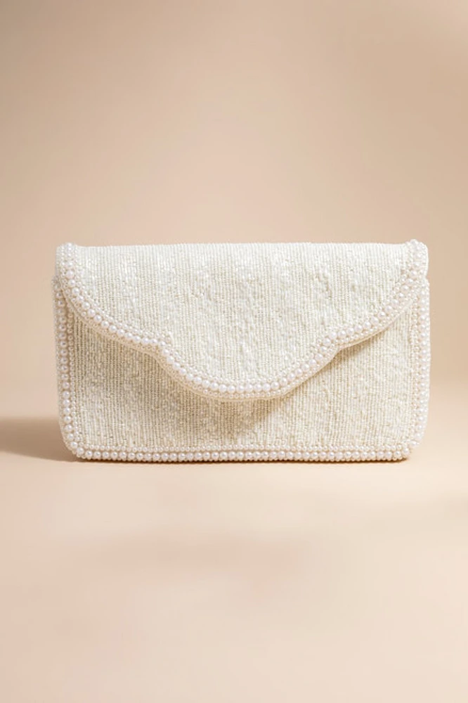 Caitlin Pearl Embellished Scallop Clutch Bag