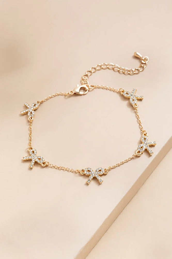 Jannie Crystal Bow Station Gold Bracelet