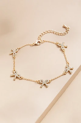 Jannie Crystal Bow Station Gold Bracelet