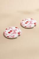 Cherry Bow Pattern Car Coaster Set