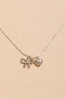 Sally Bow And Heart Double Pendant Necklace