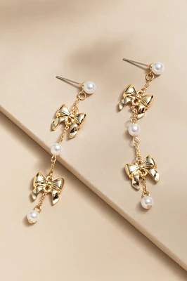 Lena Pearl Bow Station Drop Earrings