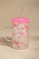 Pink Bow Pattern 15oz Glass With Handle