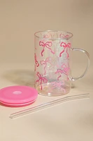 Pink Bow Pattern 15oz Glass With Handle