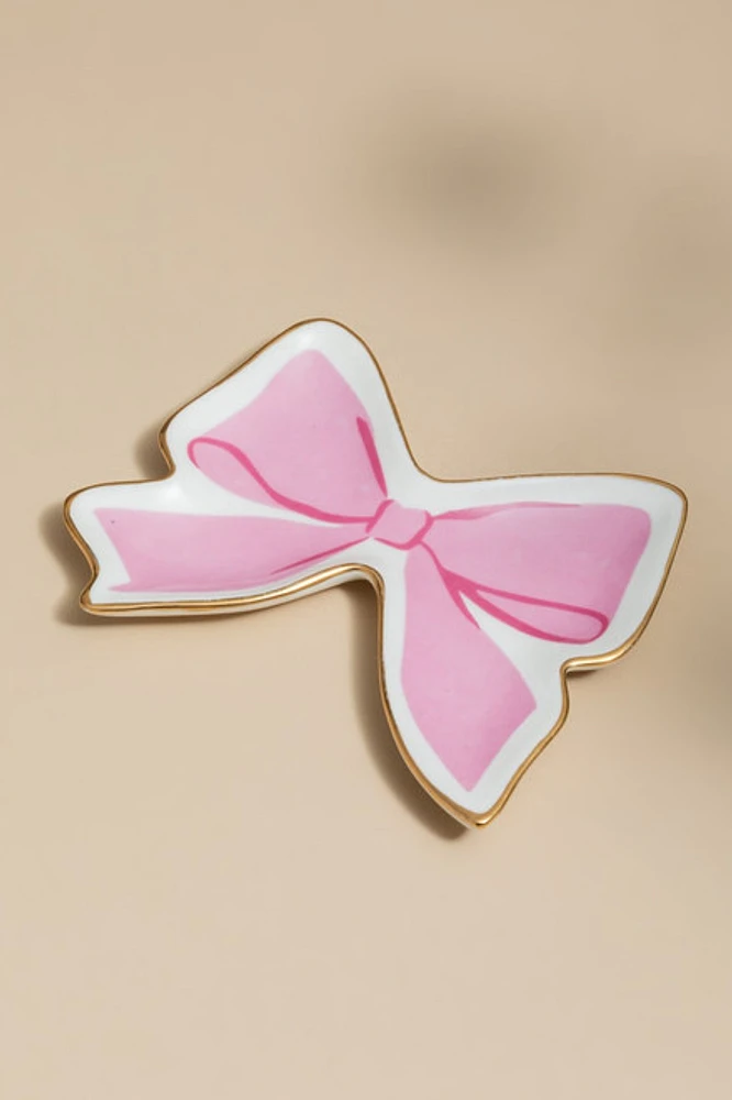 Pink Bow Shaped Gold Accent Trinket Tray