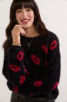 Pauline Fuzzy Lip Pattern Pullover Sweater