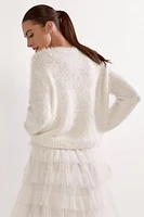 Ashley Bow Embellished Fuzzy Pullover Sweater