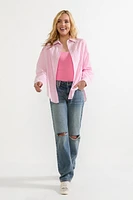 Stella Pink Striped Woven Button Down Top