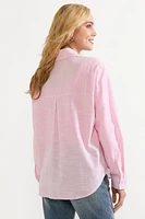 Stella Pink Striped Woven Button Down Top