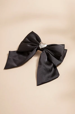 Kayla Silver Heart Center Bow Hair Barrette