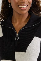 Holly Quarter Zip Checkered Pullover Sweater