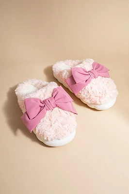 Sally Pink Bow Fuzzy Slippers